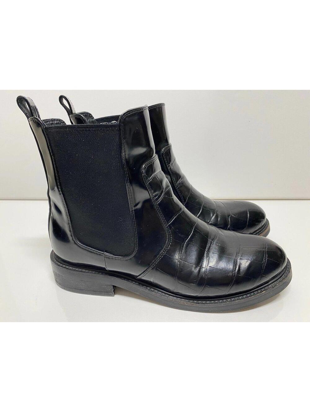 Jeffrey Campbell Black Faux Leather Croc Red Stripe Chelsea Mens Boots 7.5